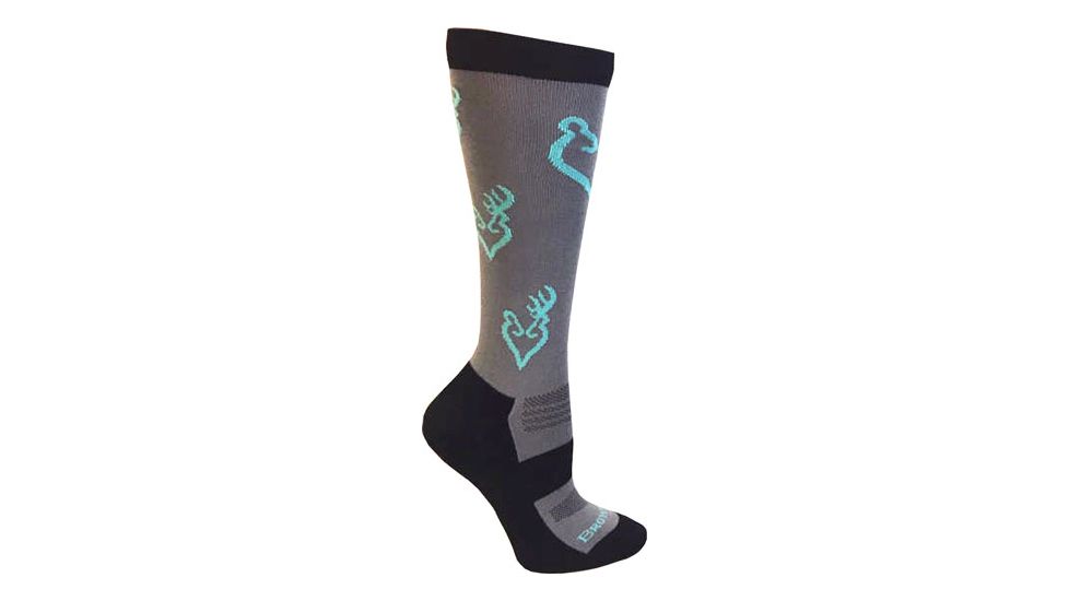 Browning Bg Ladies Heartland Calf Socks Med Grey/black/blue Buckmark