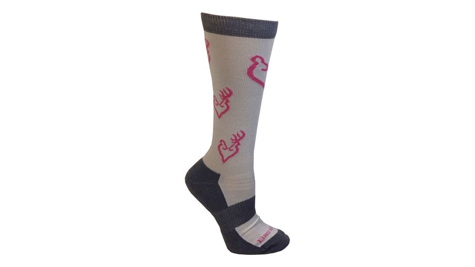 Browning Bg Ladies Heartland Calf Socks Med White/grey/pink Buckmark