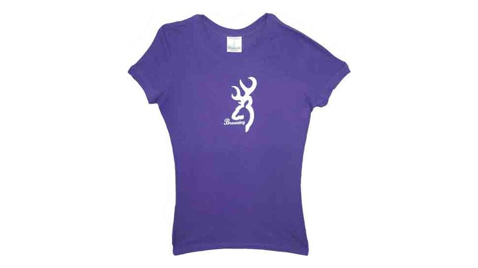 Browning Bg Women's T-shirt W/buckmark Fitted Medium Purple/white