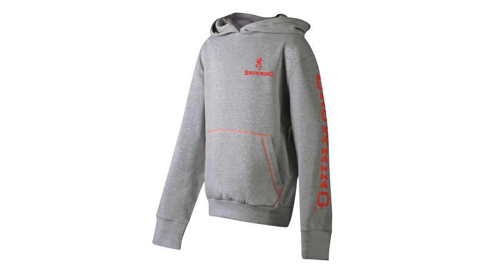 Browning Bg Youth's Hoodie Heather Gray Large W/logo Sleeves