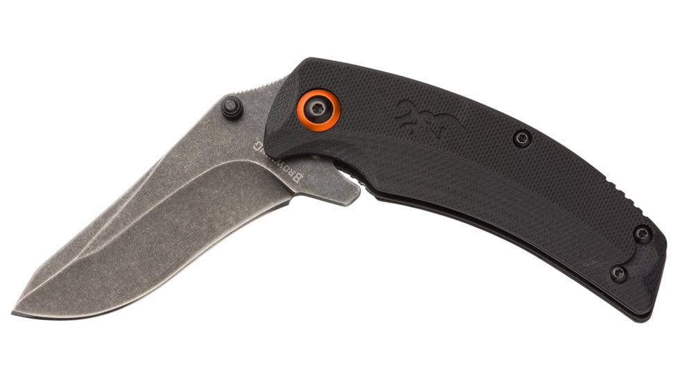 Browning Blood Trail Folder 2 3/4in Knife, Drop Point, D2 Blade, G10 Handle, Black Oxide Stonewash Blade, 3220465