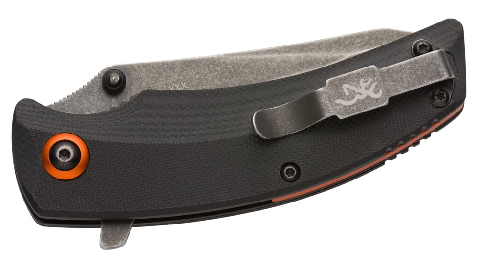 Browning Blood Trail Folder 2 3/4in Knife, Drop Point, D2 Blade, G10 Handle, Black Oxide Stonewash Blade, 3220465