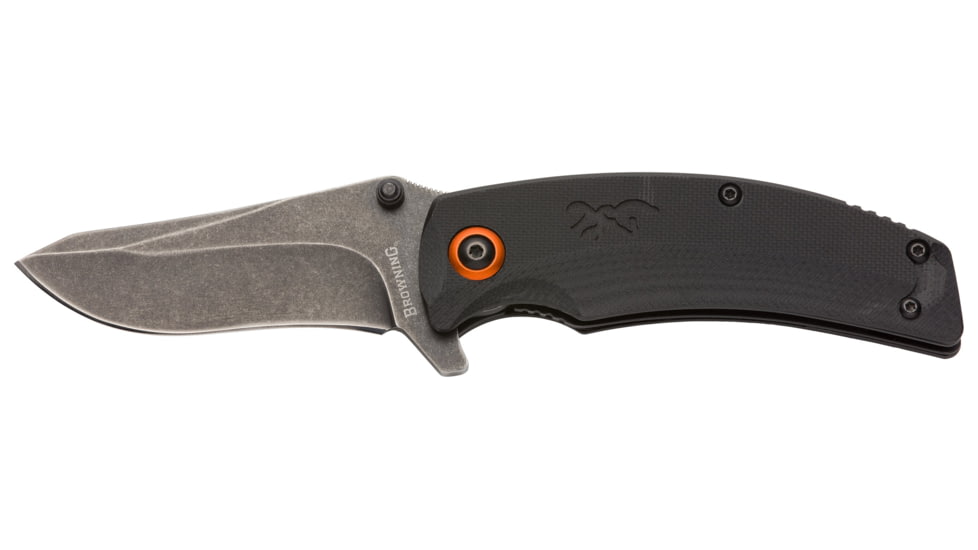Browning Blood Trail Folder 2 3/4in Knife, Drop Point, D2 Blade, G10 Handle, Black Oxide Stonewash Blade, 3220465