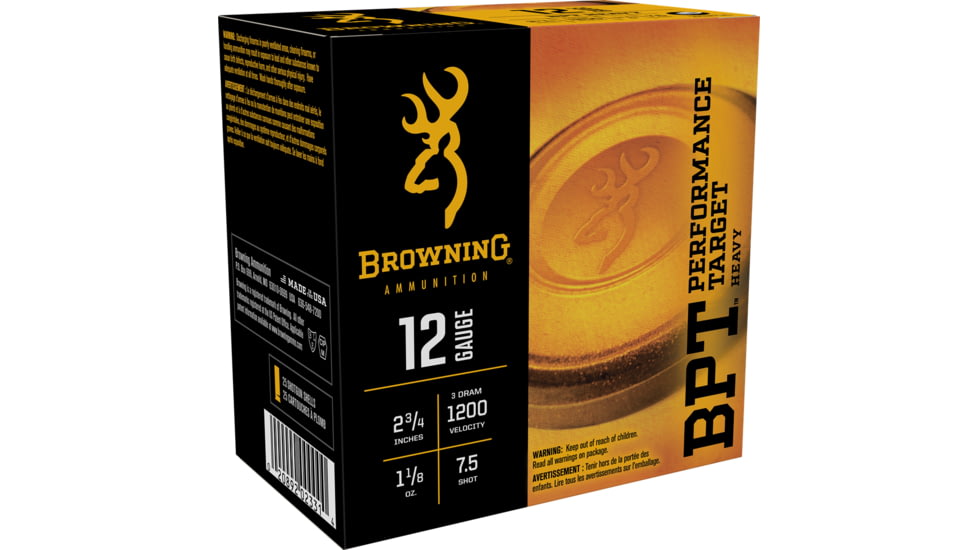Browning BPT Performance Shotshell Loads 12 Gauge 1 1/8 oz 2.75in Heavy Shotgun Shot Ammo, 25 Rounds, B193621227