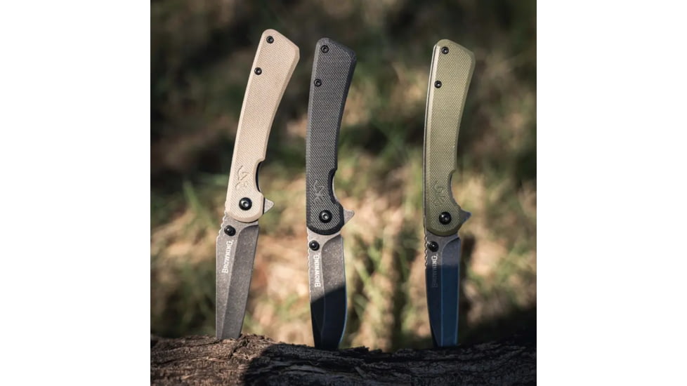 Browning Branded Rock Field 3in Assisted Opening Folding Knife, 7Cr17Mov, Wharncliffe, G10 Handle, N, 3220512