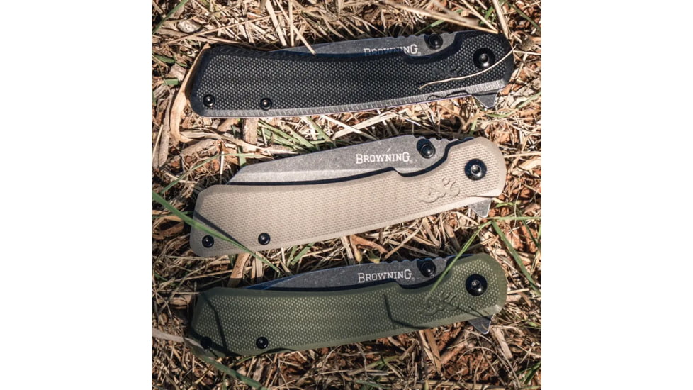 Browning Branded Rock Field 3in Assisted Opening Folding Knife, 7Cr17Mov, Wharncliffe, G10 Handle, N, 3220512