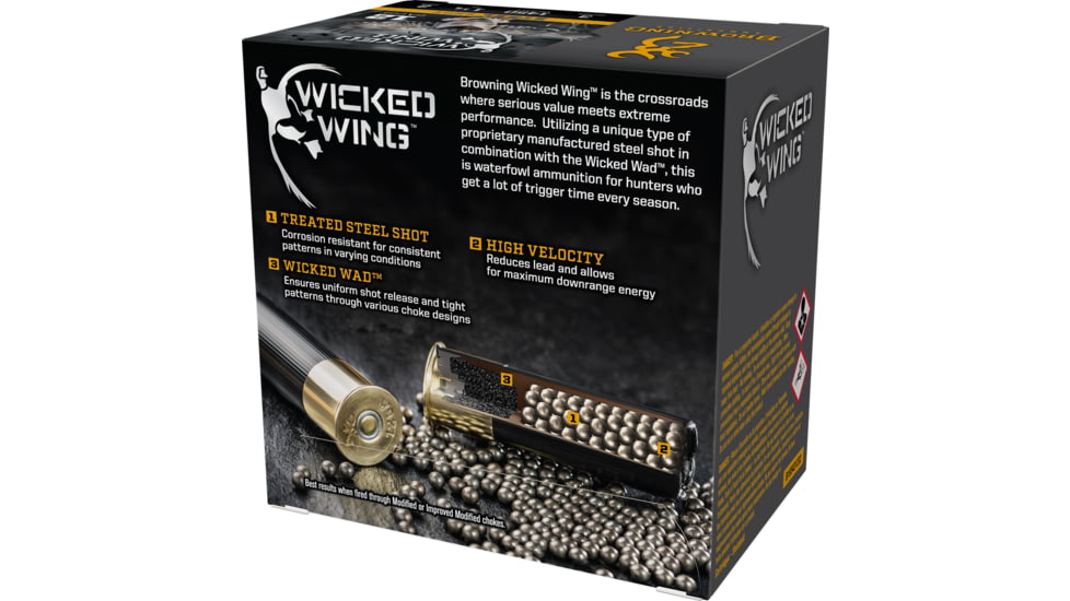 Browning Ammo B193421232 Wicked Wing 12Gauge 3 1 1/4oz 2Shot 25 Per Box/10 Cas