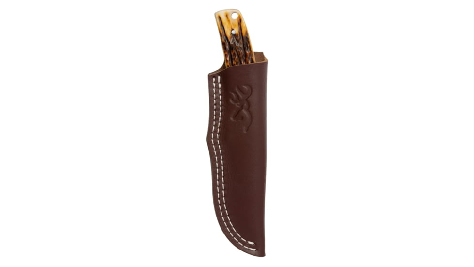 Browning Buckmark Hunter Fixed Blade Knife, 3in, 8Cr13MoV, Drop Point, Bone Handle, Leather, 3220509