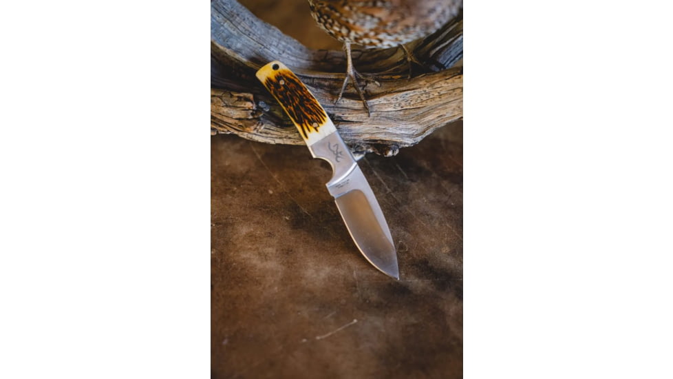 Browning Buckmark Hunter Fixed Blade Knife, 3in, 8Cr13MoV, Drop Point, Bone Handle, Leather, 3220509