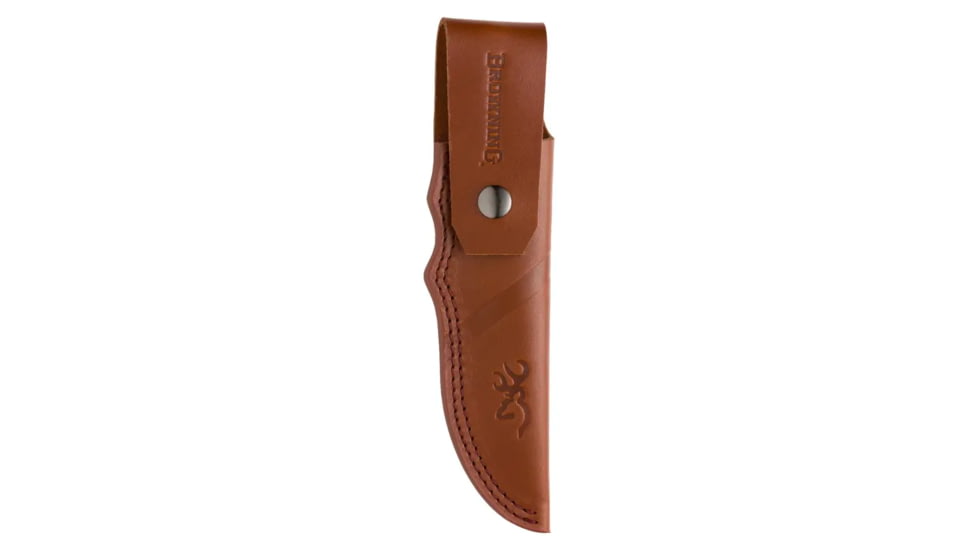Browning Buckmark Hunter Large Fixed Blade Knife, 3.625in, 440-C, Drop Point, Wood Handle, Split Grain Leather, 3220397