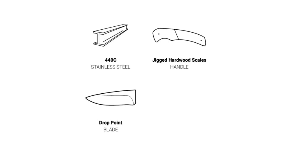 Browning Buckmark Hunter Large Fixed Blade Knife, 3.625in, 440-C, Drop Point, Wood Handle, Split Grain Leather, 3220397