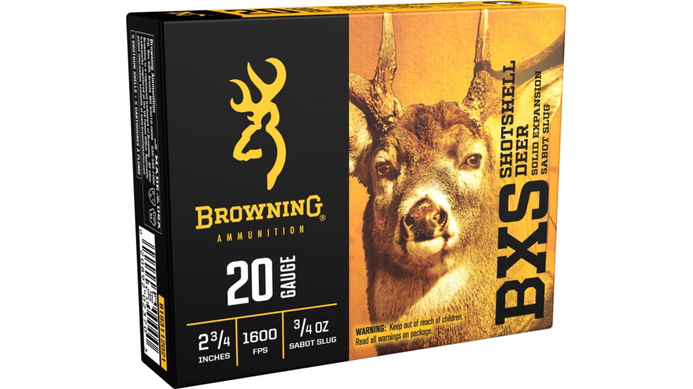Browning BSX 20 Gauge 3/4 oz 2.75in Sabot Slug Centerfire Shotgun Slug Ammo, 5 Rounds, B193112021