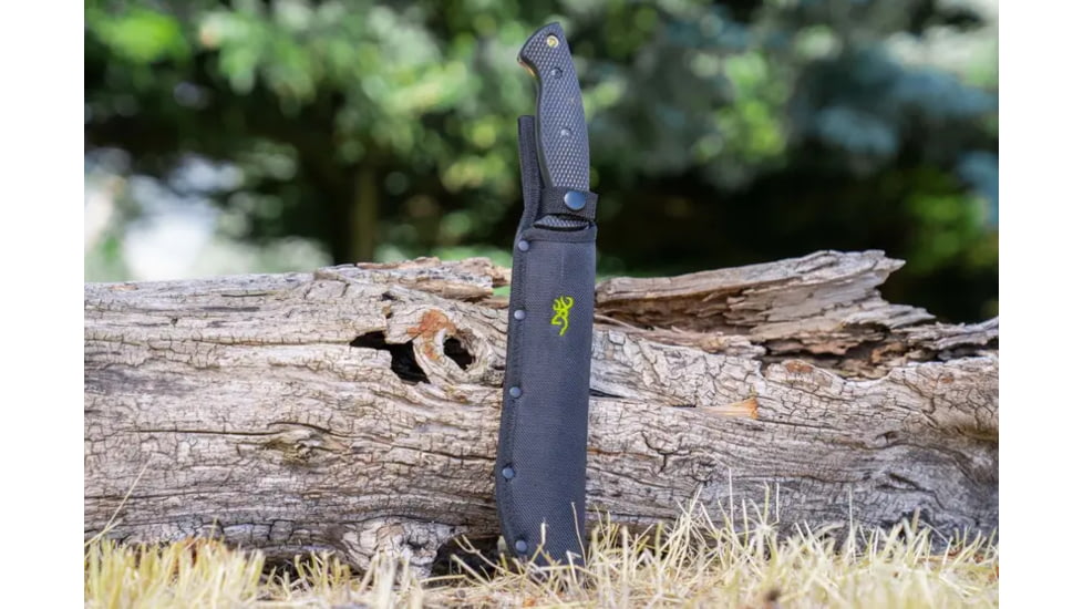 Browning Bush Craft Camp Fixed Blade Knife, 9in, 3Cr, Bowie, Injection Molded Handle, Black, 3220259