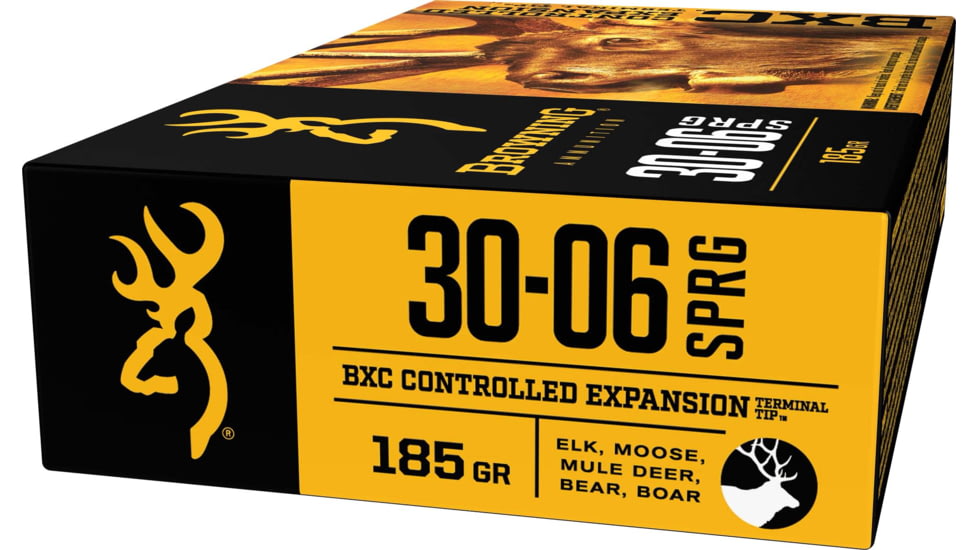 Browning BXC .30-06 Springfield 185 grain Controlled Expansion Terminal Tip Nickel Plated Brass Cased Centerfire Rifle Ammo, 20 Rounds, B192230061
