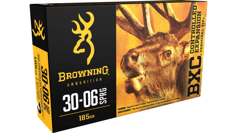 Browning BXC .30-06 Springfield 185 grain Controlled Expansion Terminal Tip Nickel Plated Brass Cased Centerfire Rifle Ammo, 20 Rounds, B192230061