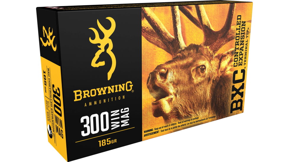 Browning BXC .300 Winchester Magnum 185 grain Controlled Expansion Terminal Tip Nickel Plated Brass Cased Centerfire Rifle Ammo, 20 Rounds, B192203001