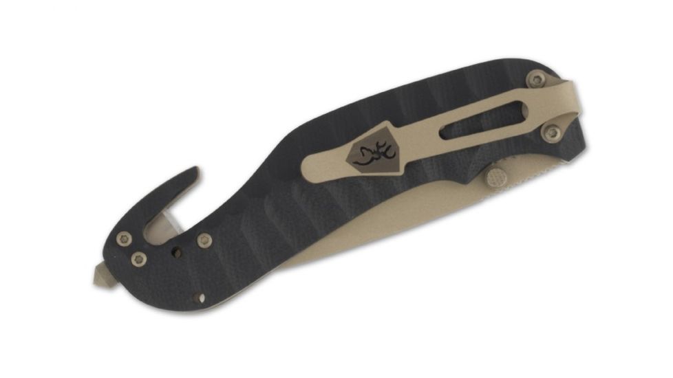 Browning Duration Seat Belt Cutter Folding Knife,3.375in Drop Point Steel Blade,Black G-10 Handle 320173BL