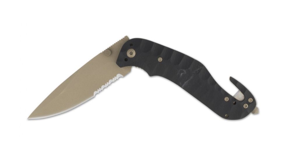 Browning Duration Seat Belt Cutter Folding Knife,3.375in Drop Point Steel Blade,Black G-10 Handle 320173BL