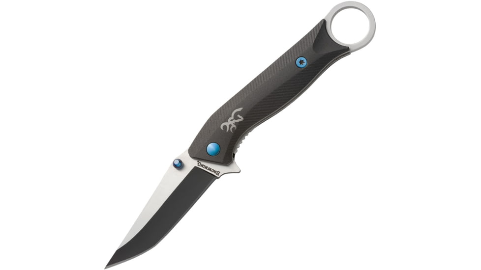 Browning Finger Hole Folder Linerlock Folding Knife, Black, Black aluminum handle, 3220377