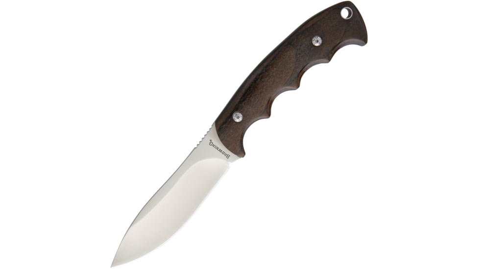 Browning Fixed Blade Knife, 8.5in Overall, 4in Satin SS Drop Point, Brown Finger Grooved Wood Handle, Black Nylon Belt Sheath, Brown, 3220214