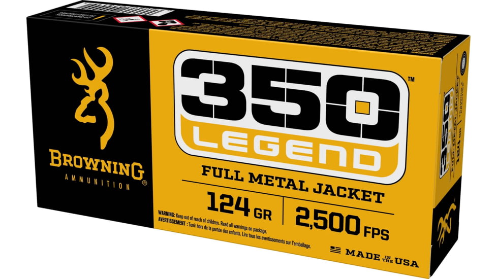 Browning FMJ Target .350 Legend 124 grain Full Metal Jacket Brass Cased Centerfire Rifle Ammo, 20 Rounds, B192803501