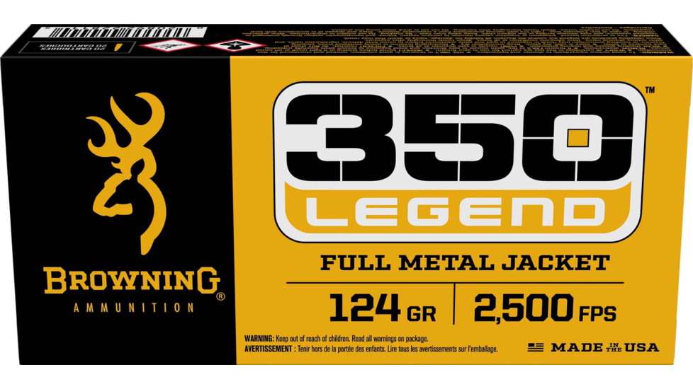 Browning FMJ Target .350 Legend 124 grain Full Metal Jacket Brass Cased Centerfire Rifle Ammo, 20 Rounds, B192803501