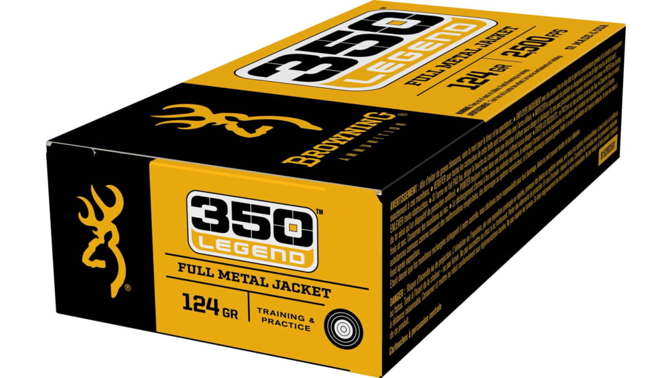 Browning FMJ Target .350 Legend 124 grain Full Metal Jacket Brass Cased Centerfire Rifle Ammo, 20 Rounds, B192803501