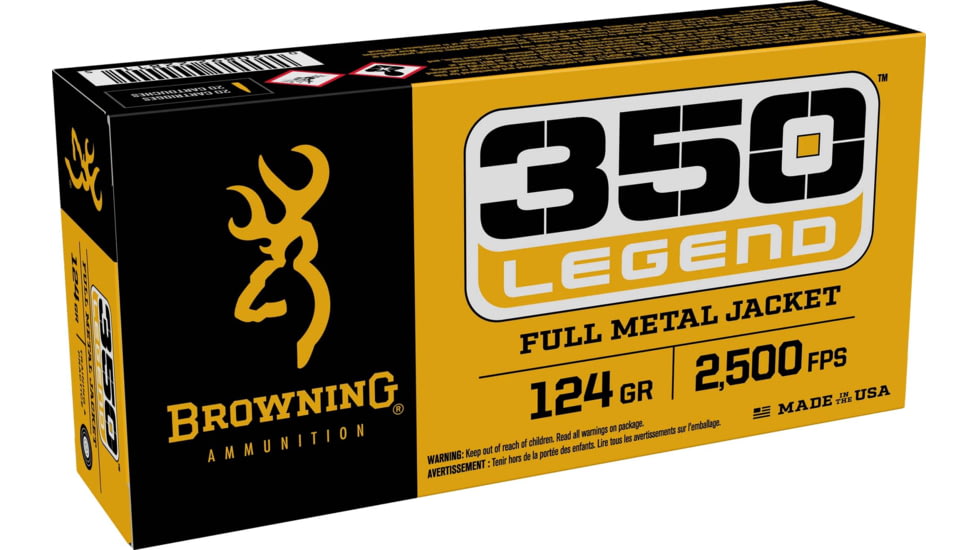 Browning FMJ Target .350 Legend 124 grain Full Metal Jacket Brass Cased Centerfire Rifle Ammo, 20 Rounds, B192803501