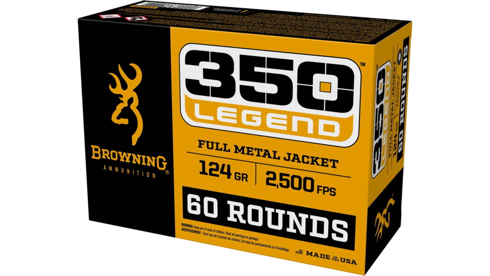 Browning FMJ Target .350 Legend 124 grain Full Metal Jacket Brass Cased Centerfire Rifle Ammo, 60 Rounds, B192803502