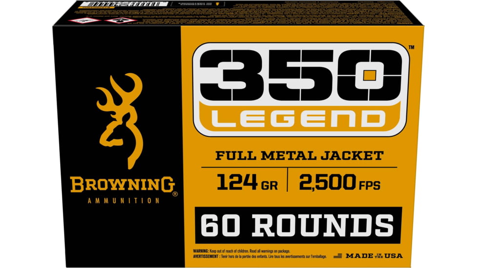 Browning FMJ Target .350 Legend 124 grain Full Metal Jacket Brass Cased Centerfire Rifle Ammo, 60 Rounds, B192803502