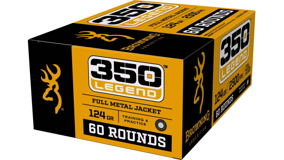 Browning FMJ Target .350 Legend 124 grain Full Metal Jacket Brass Cased Centerfire Rifle Ammo, 60 Rounds, B192803502