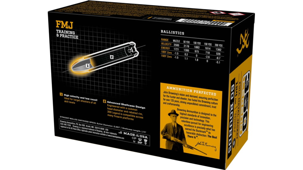 Browning FMJ Target .350 Legend 124 grain Full Metal Jacket Brass Cased Centerfire Rifle Ammo, 60 Rounds, B192803502