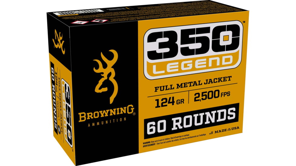Browning FMJ Target .350 Legend 124 grain Full Metal Jacket Brass Cased Centerfire Rifle Ammo, 60 Rounds, B192803502