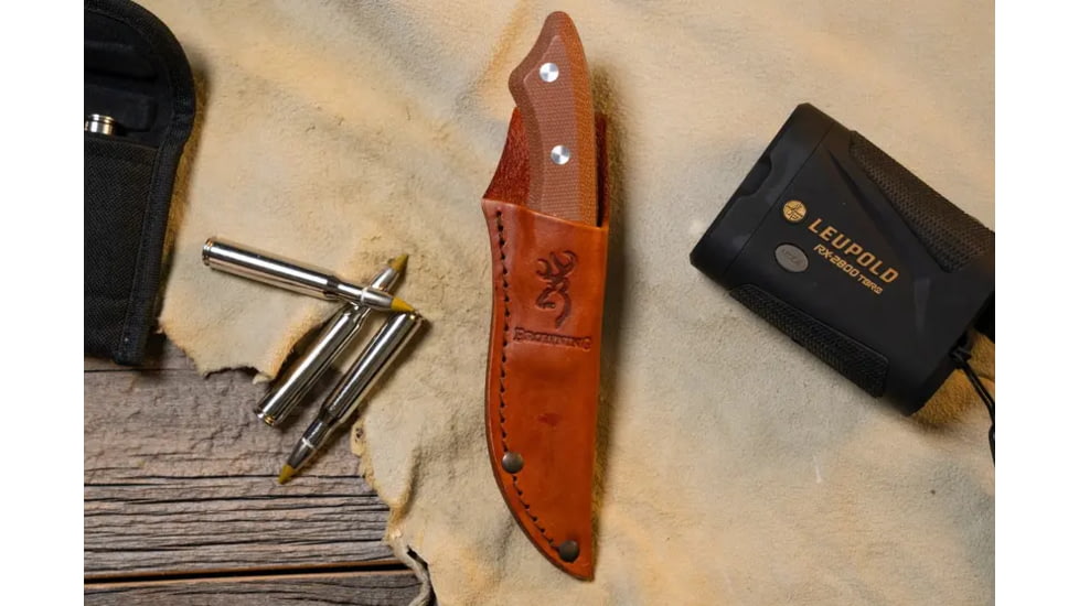 Browning Guide Series Fixed Blade Knife, 3in, Sandvik 14C28N, Drop Point, Composite Handle, Split Grain Leather, 3220498B