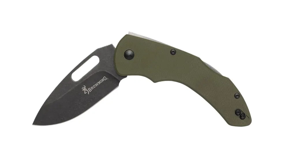 Browning Hidden Hollow Folding Knife, 3in, D2 High Carbon Steel, Drop Point, G10 Handle, N, 3220506