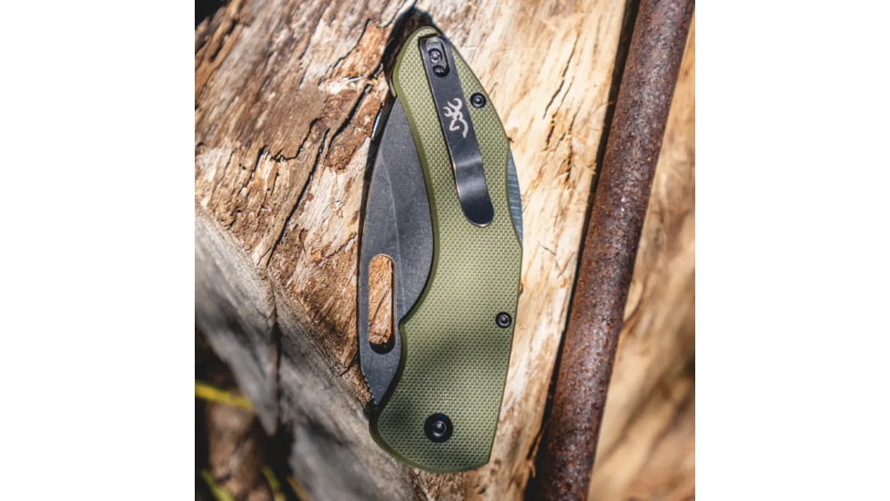 Browning Hidden Hollow Folding Knife, 3in, D2 High Carbon Steel, Drop Point, G10 Handle, N, 3220506