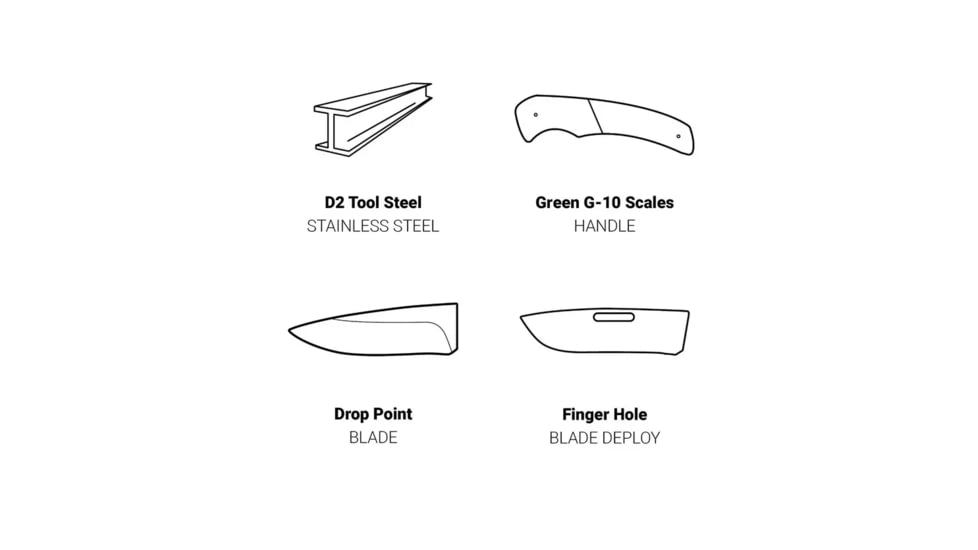 Browning Hidden Hollow Folding Knife, 3in, D2 High Carbon Steel, Drop Point, G10 Handle, N, 3220506