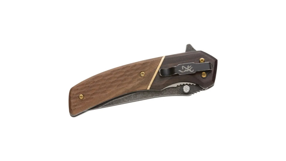 Browning Hunter Folding Knife, 3.5in, 440-C, Straight Back, Wood Handle, N, 3220392