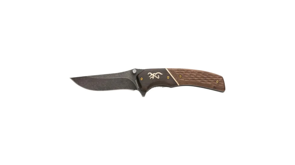 Browning Hunter Folding Knife, 3.5in, 440-C, Straight Back, Wood Handle, N, 3220392