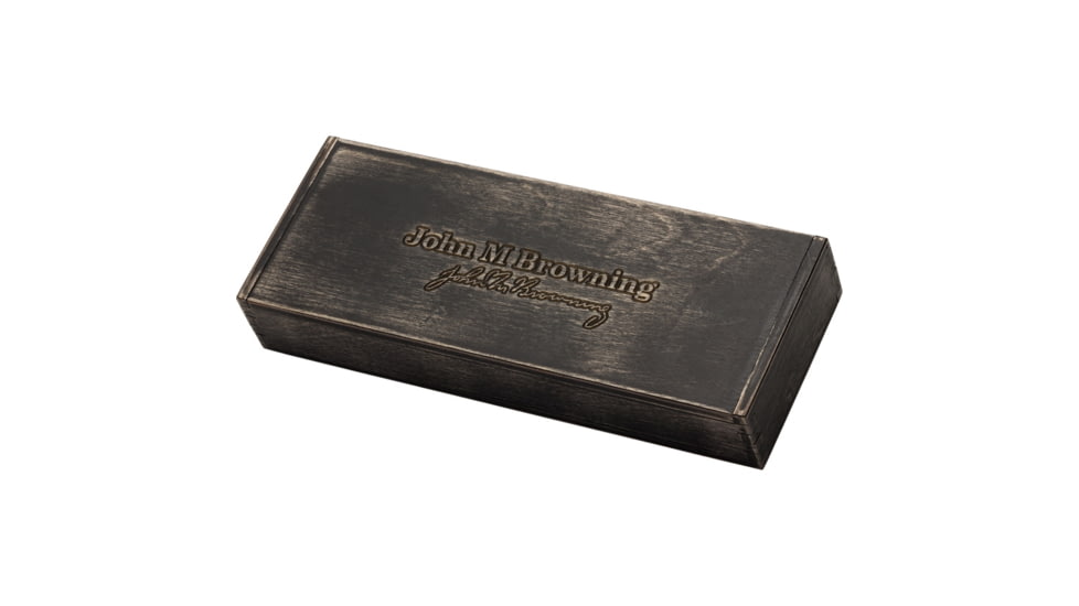 Browning JMB Presentation Knife Fixed Blade Knife, 7.75in Overall, 3.5in Satin SS Blade, White Bone Handle, Laser Engraved John M, Browning Handle Artwork, Comes w/Wooden Box, White, 3220200