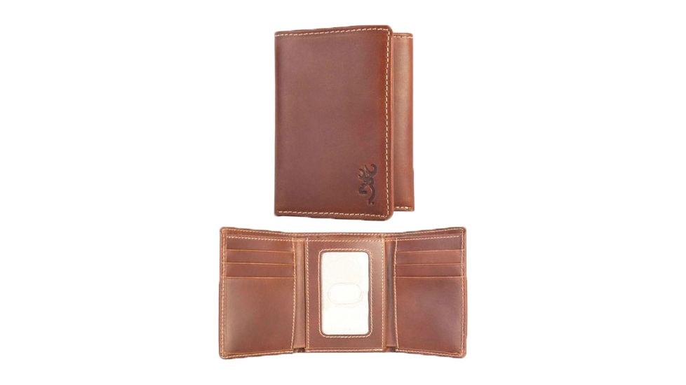 Browning Leather Wallet Tri-Fold Buckmark Logo Congac