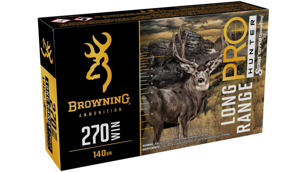 Browning Long Range Pro .270 Winchester 140 grain Sierra Tipped GameKing Nickel Plated Brass Cased Centerfire Rifle Ammo, 20 Rounds, B192502702