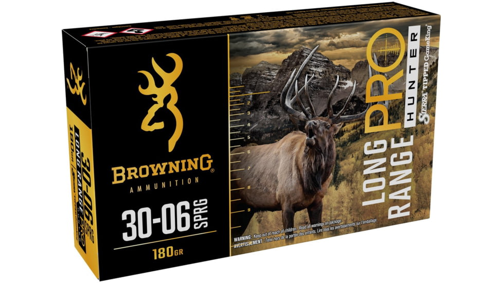 Browning Long Range Pro .30-06 Springfield 180 grain Sierra Tipped GameKing Nickel Plated Brass Cased Centerfire Rifle Ammo, 20 Rounds, B192530062