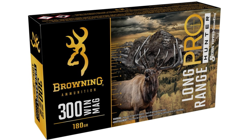 Browning Long Range Pro .300 Winchester Short Magnum 180 grain Sierra Tipped GameKing Nickel Plated Brass Cased Centerfire Rifle Ammo, 20 Rounds, B192530002