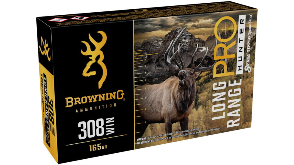 Browning Long Range Pro .308 Winchester 165 grain Sierra Tipped GameKing Nickel Plated Brass Cased Centerfire Rifle Ammo, 20 Rounds, B192503082