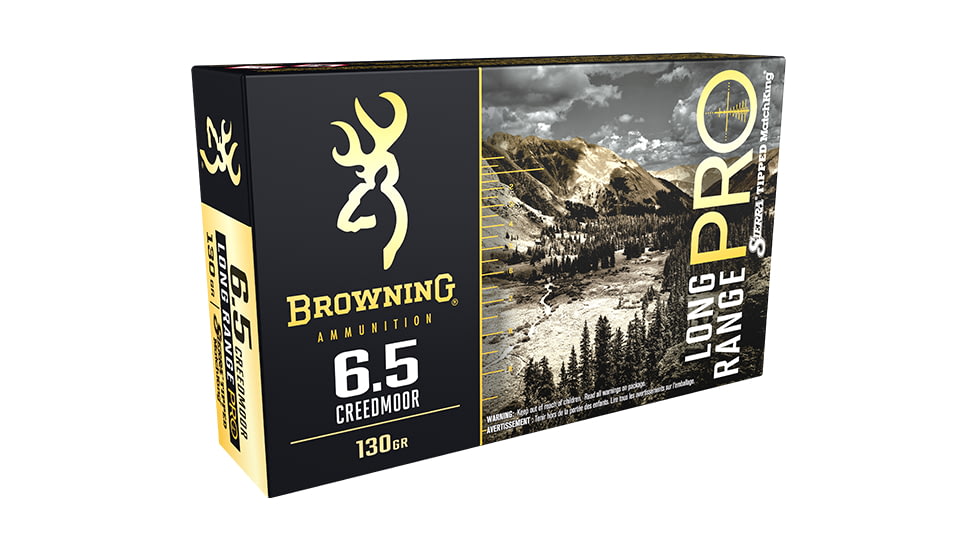 Browning Long Range Pro 6.5mm Creedmoor 130 grain Sierra Tipped GameKing Nickel Plated Brass Cased Centerfire Rifle Ammo, 20 Rounds, B192500652