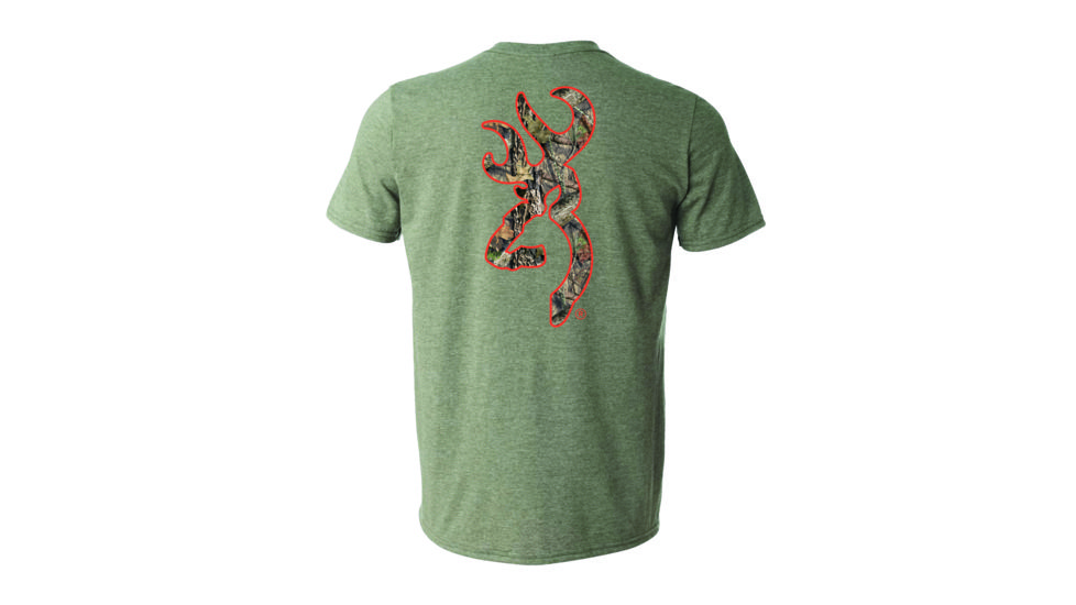 Browning Mens Buckmark Short Sleeve T-Shirt, Heather Military/Mo Country/Blaze, 2XL A000234430106