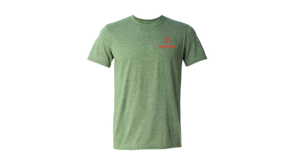 Browning Mens Buckmark Short Sleeve T-Shirt, Heather Military/Mo Country/Blaze, 2XL A000234430106