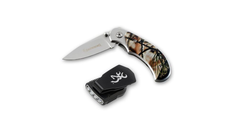 Browning Nightseeker 2,20 Lumens Cap Light/Vista Knife,2.25in Steel Blade,Camo Handle 3715098