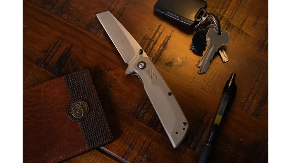 Browning Plateau Assisted Opening Folding Knife - Box, 3.25in, D2 High Carbon Steel, Cleaver, G10 Handle, N, 3220469B